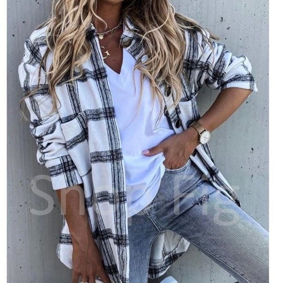 Shop_Fig Tops - New Plaid Stripe Flannel Shirt Jacket Shacket Top Oversized